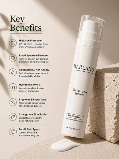 Sunscreen Serum key benefits card.